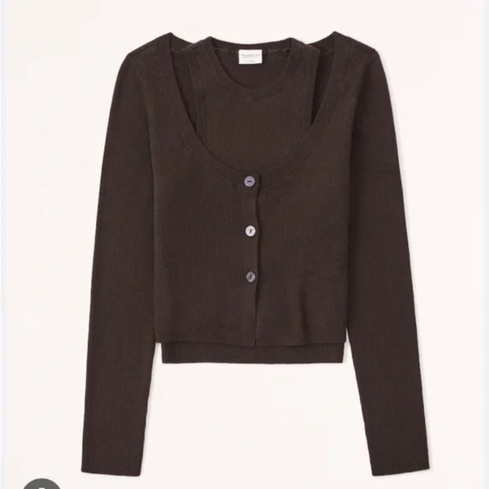 Ribbed Button-Front Crop Cardigan - Dark Brown